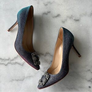 Manolo Blahnik Hangisi 90 blue glitter heels - Size 38.5